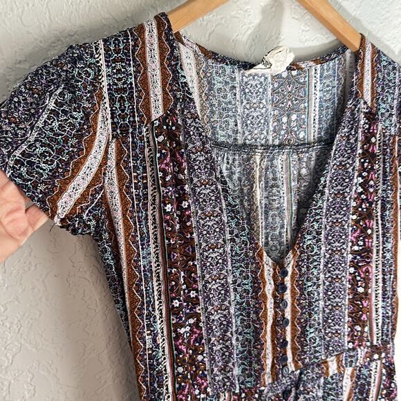 Jaase Midi Dress Button Up Purple Brown Fall Fairy Romantic Boho Prairie Peasant - Picture 3 of 9